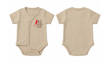 Wrap Short-Sleeve Bodysuit: Premium Cotton-Blend "The Nest" Beige Daily Casual Wear