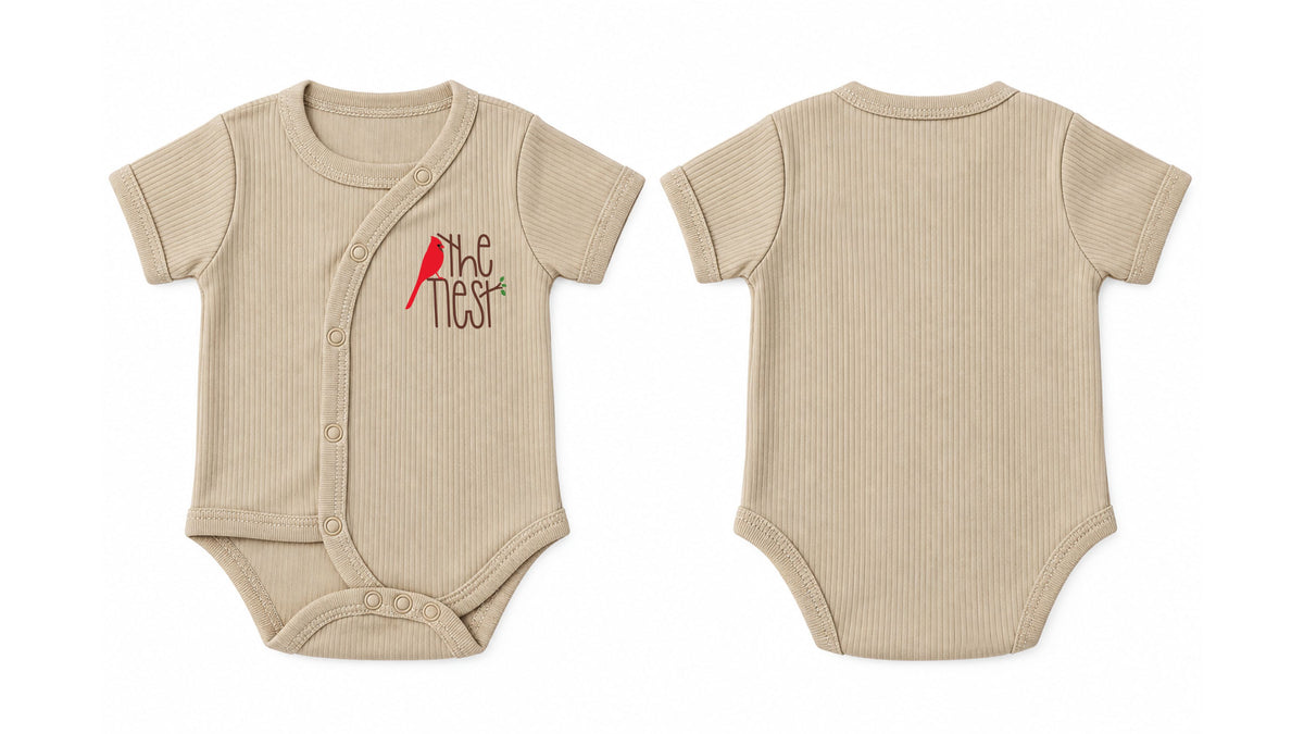 Wrap Short-Sleeve Bodysuit: Premium Cotton-Blend "The Nest" Beige Daily Casual Wear