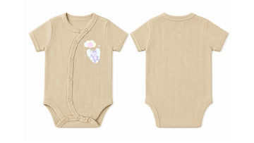 Wrap Short-Sleeve Bodysuit: Premium Cotton-Blend "Hippo Balloon" Beige Daily Casual Wear