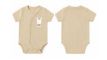 Wrap Short-Sleeve Bodysuit: Premium Cotton-Blend "Little Cute" Beige Daily Casual Wear