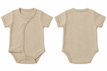 Wrap Short-Sleeve Bodysuit: Premium Cotton-Blend "Solid" Beige Daily Casual Wear
