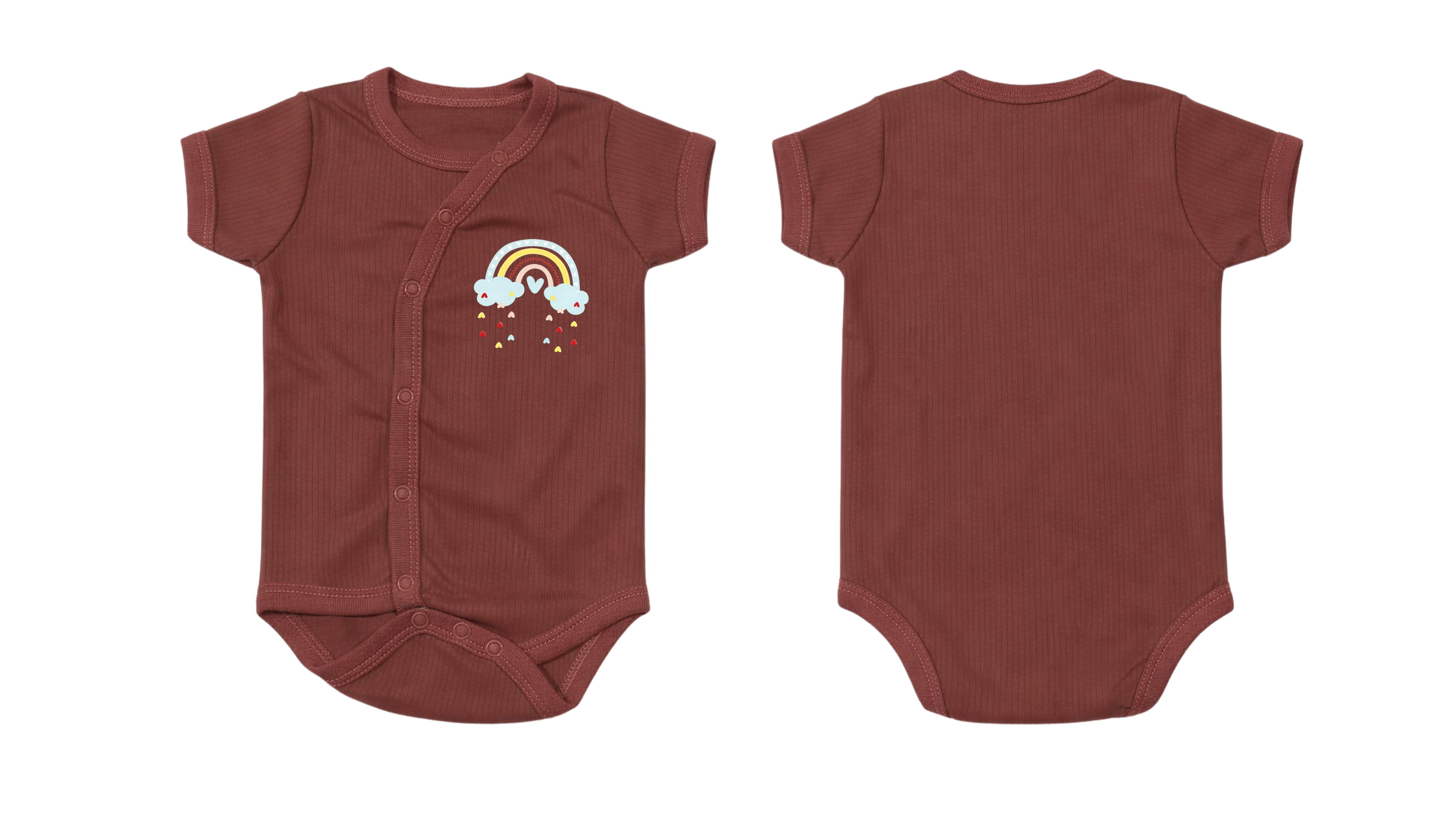 Wrap Short-Sleeve Bodysuit: Premium Cotton-Blend "Blue Rainbow" Maroon Daily Casual Wear
