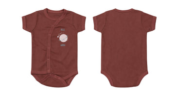 Wrap Short-Sleeve Bodysuit: Premium Cotton-Blend "Hello World" Maroon Daily Casual Wear