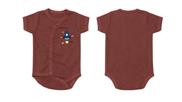 Wrap Short-Sleeve Bodysuit: Premium Cotton-Blend "Space Plane" Maroon Daily Casual Wear