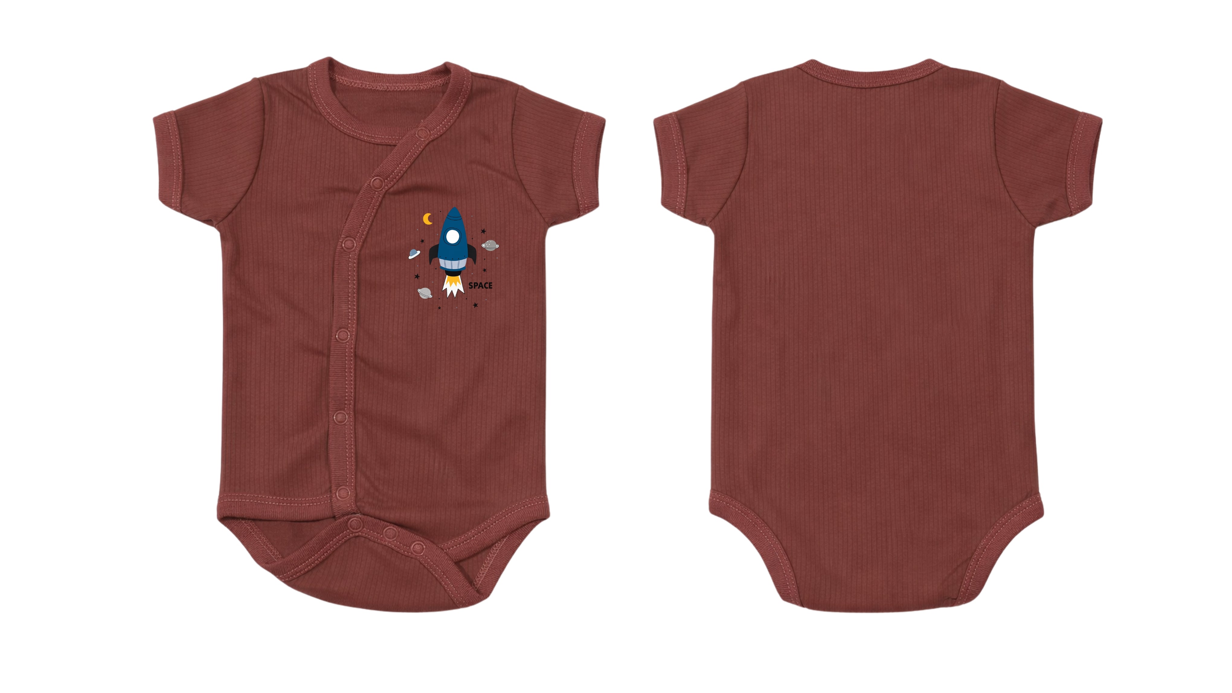 Wrap Short-Sleeve Bodysuit: Premium Cotton-Blend "Space Plane" Maroon Daily Casual Wear
