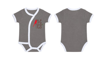 Wrap Short-Sleeve Bodysuit: Premium Cotton-Blend "The Nest" Grey Daily Casual Wear