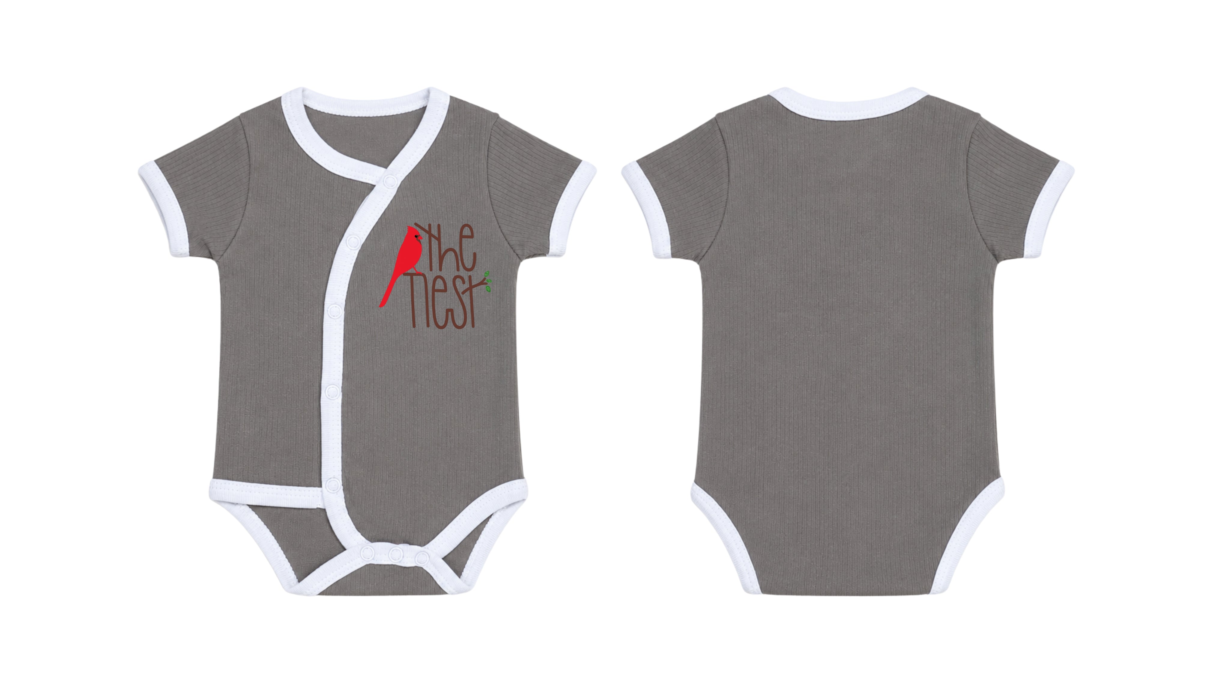 Wrap Short-Sleeve Bodysuit: Premium Cotton-Blend "The Nest" Grey Daily Casual Wear