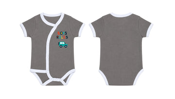 Wrap Short-Sleeve Bodysuit: Premium Cotton-Blend "Boys Rules" Grey Daily Casual Wear