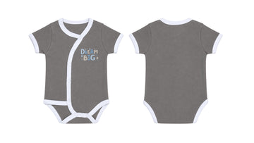 Wrap Short-Sleeve Bodysuit: Premium Cotton-Blend "Dream Big" Grey Daily Casual Wear