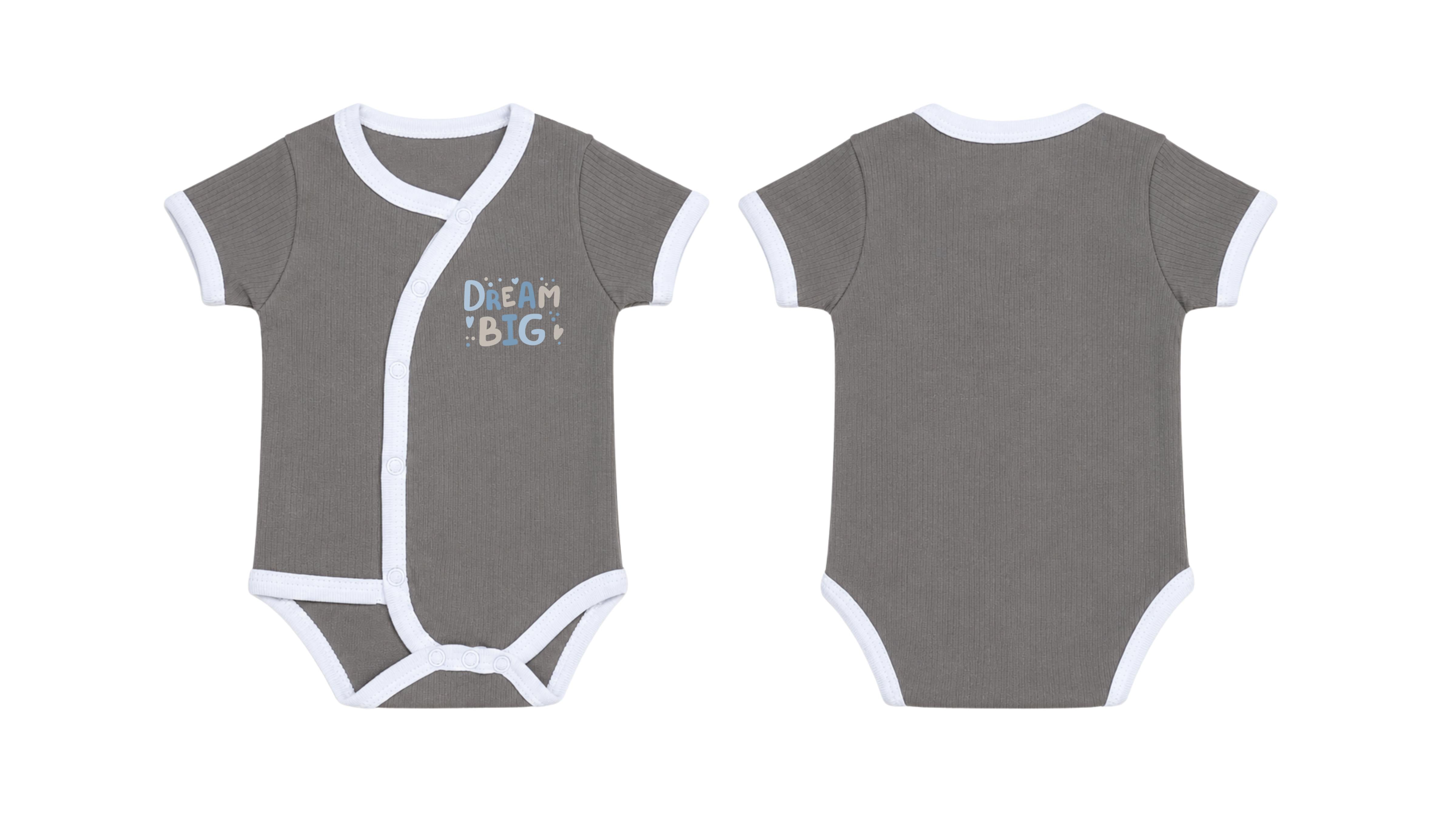 Wrap Short-Sleeve Bodysuit: Premium Cotton-Blend "Dream Big" Grey Daily Casual Wear