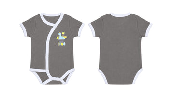 Wrap Short-Sleeve Bodysuit: Premium Cotton-Blend "Little Dino Mini" Grey Daily Casual Wear