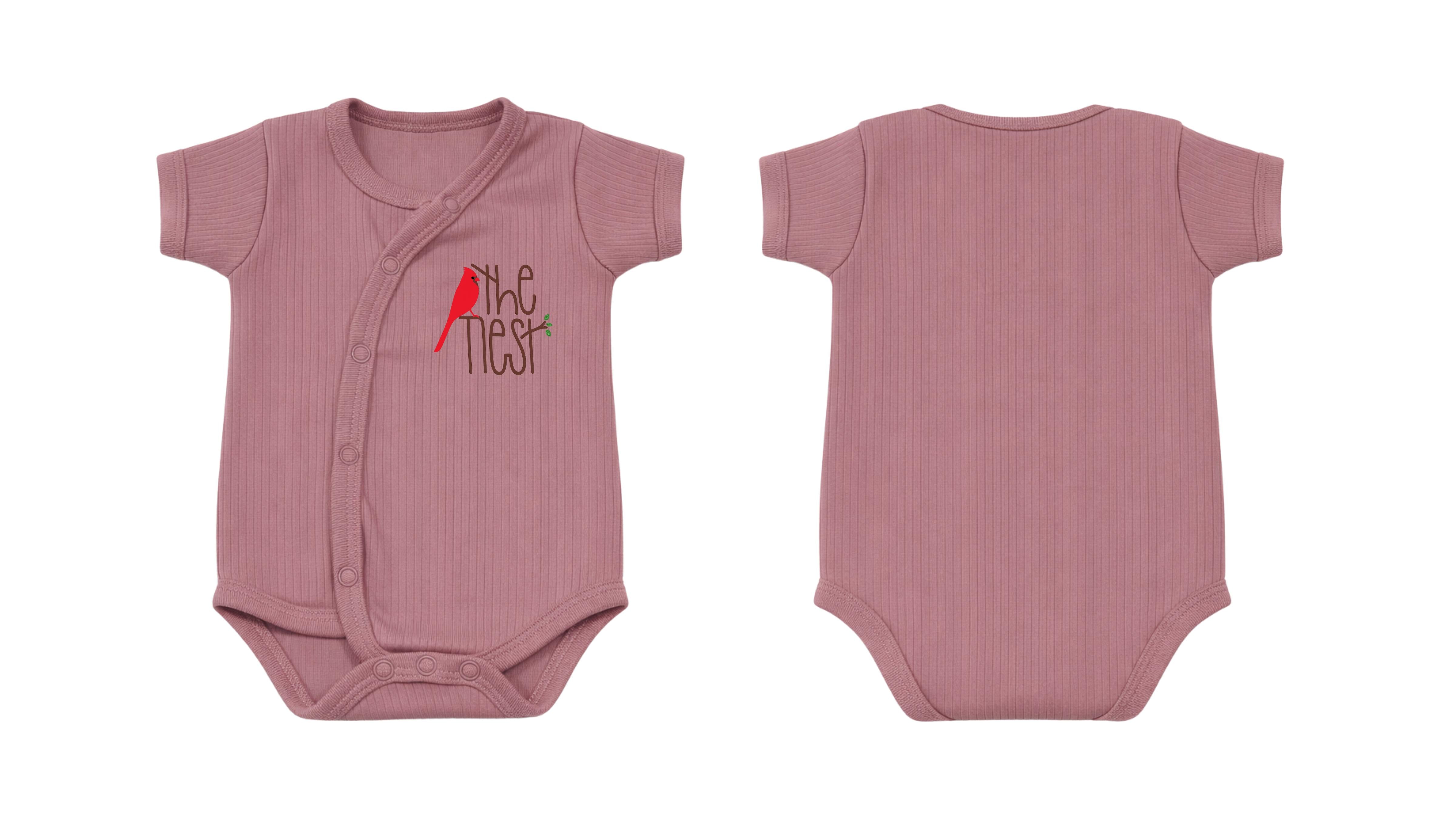 Wrap Short-Sleeve Bodysuit: Premium Cotton-Blend "The Nest" Mauve Daily Casual Wear