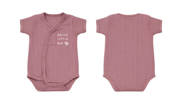 Wrap Short-Sleeve Bodysuit: Premium Cotton-Blend "Hello Little One" Mauve Daily Casual Wear