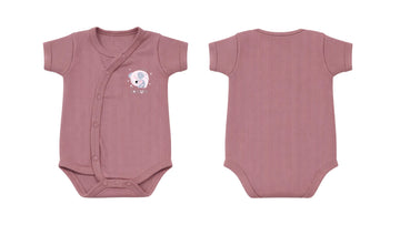 Wrap Short-Sleeve Bodysuit: Premium Cotton-Blend "Love Forever" Mauve Daily Casual Wear
