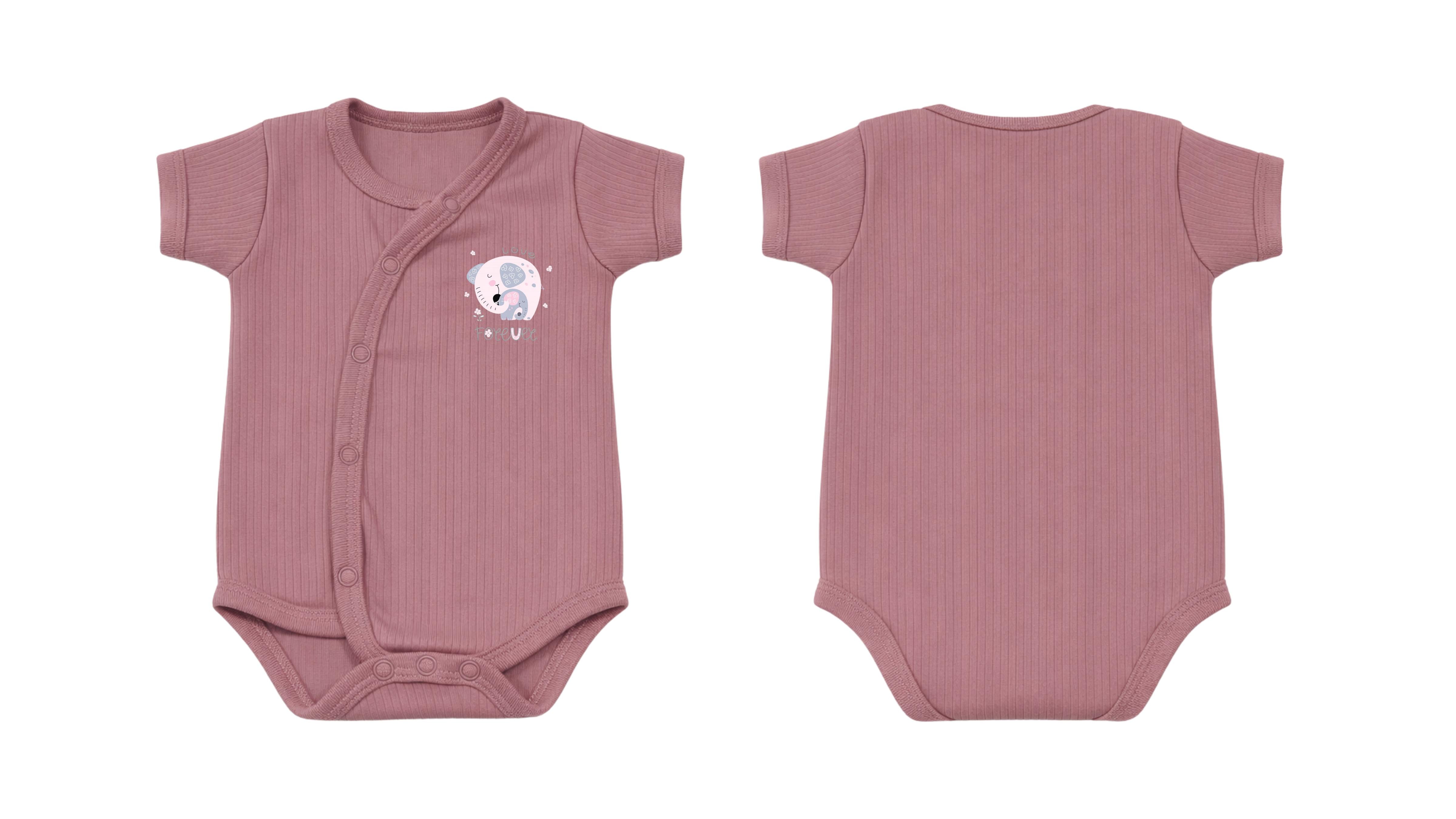 Wrap Short-Sleeve Bodysuit: Premium Cotton-Blend "Love Forever" Mauve Daily Casual Wear