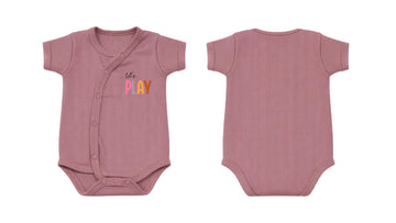 Wrap Short-Sleeve Bodysuit: Premium Cotton-Blend "Lets Play" Mauve Daily Casual Wear