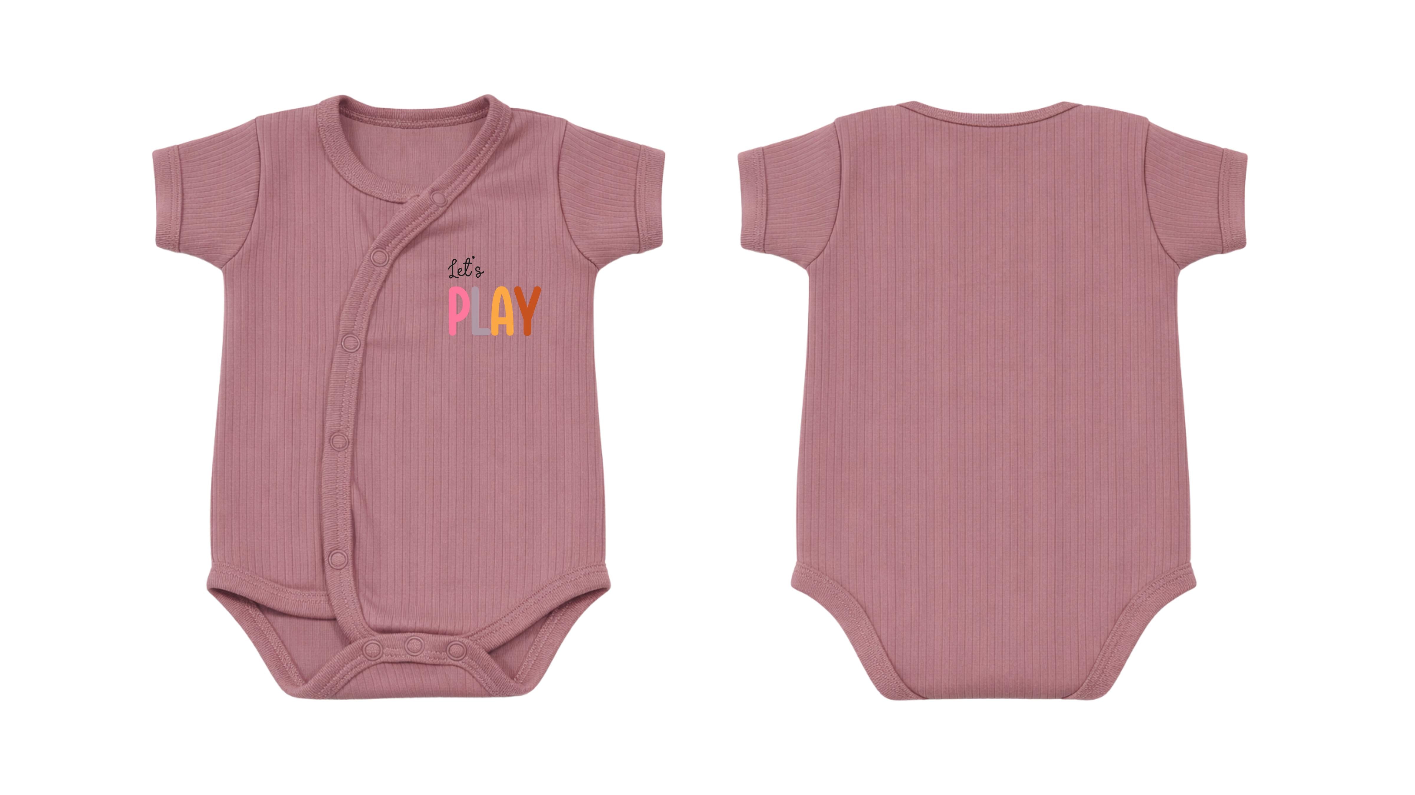 Wrap Short-Sleeve Bodysuit: Premium Cotton-Blend "Lets Play" Mauve Daily Casual Wear