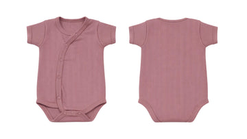 Wrap Short-Sleeve Bodysuit: Premium Cotton-Blend "Solid" Mauve Daily Casual Wear