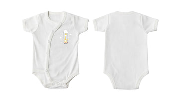 Wrap Short-Sleeve Bodysuit: Premium Cotton-Blend "I'm Happy" White Daily Casual Wear