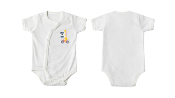 Wrap Short-Sleeve Bodysuit: Premium Cotton-Blend "Enjoy the Today" White Daily Casual Wear