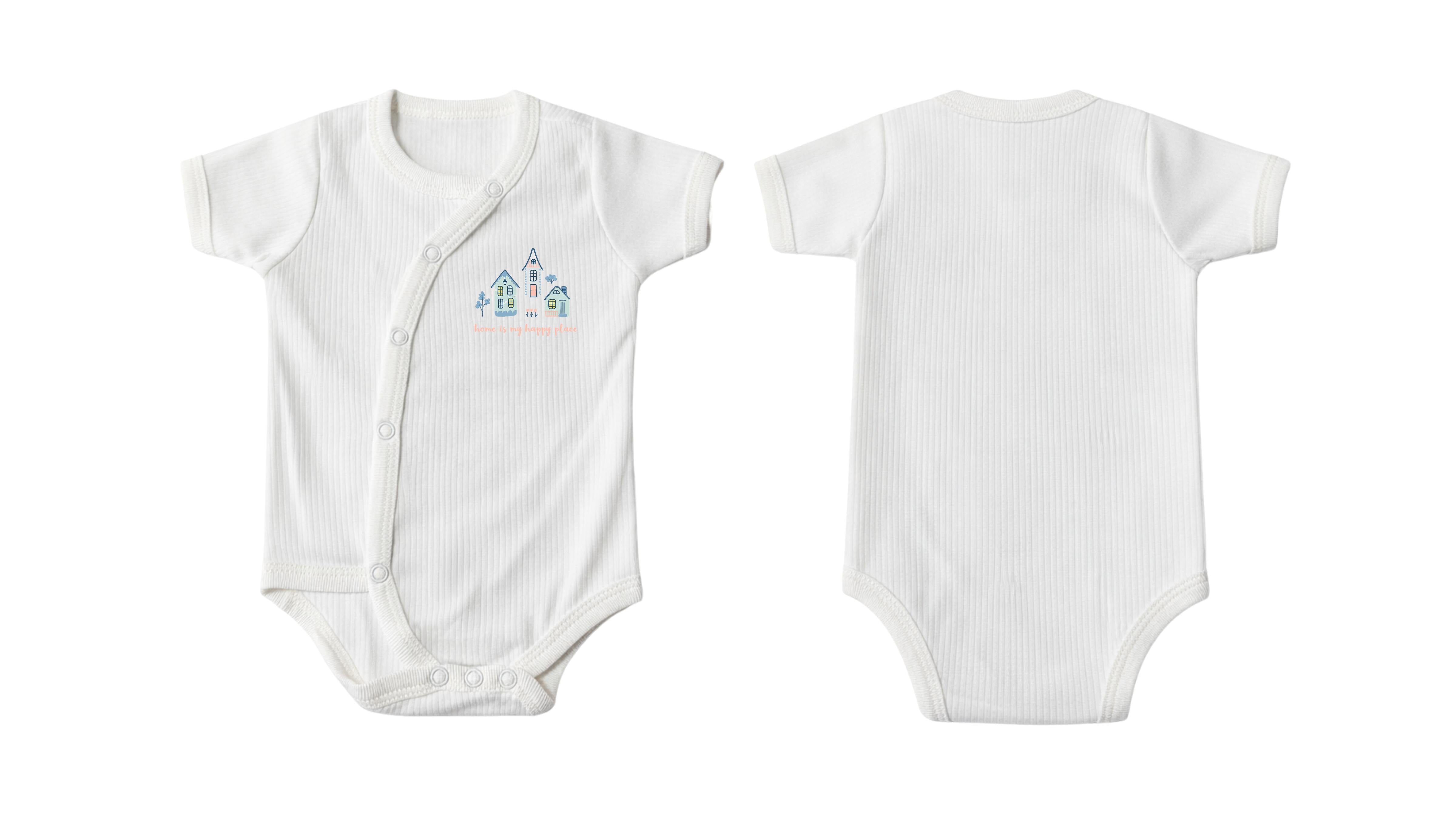 Wrap Short-Sleeve Bodysuit: Premium Cotton-Blend "Home" White Daily Casual Wear