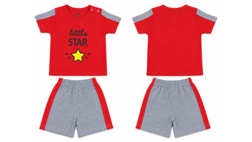 T-Shirt + Shorts Set: Premium Cotton-Blend "Little Star" Red and Grey Playwear