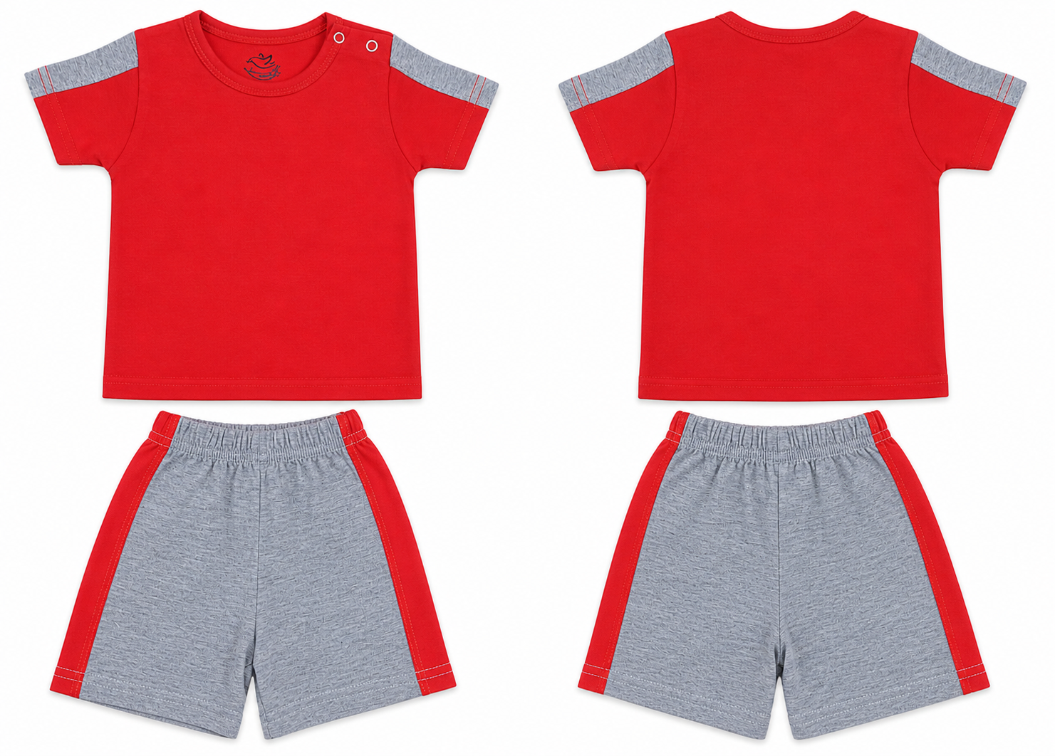 T-Shirt + Shorts Set: Premium Cotton-Blend "Solid" Red and Grey Playwear