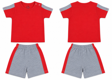 T-Shirt + Shorts Set: Premium Cotton-Blend "Solid" Red and Grey Playwear