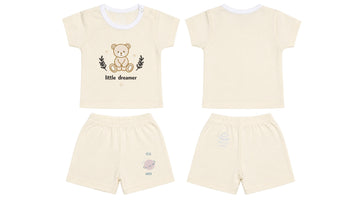 T-Shirt + Shorts Set: Premium Cotton-Blend "Little Dreamer & Hello World" Off-White Daily Casual Wear