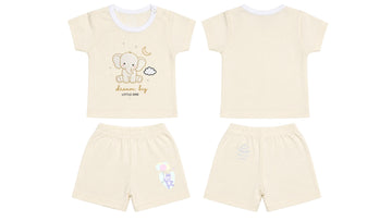 T-Shirt + Shorts Set: Premium Cotton-Blend "Dream Big Little One & Hippo Balloon" Off-White Daily Casual Wear