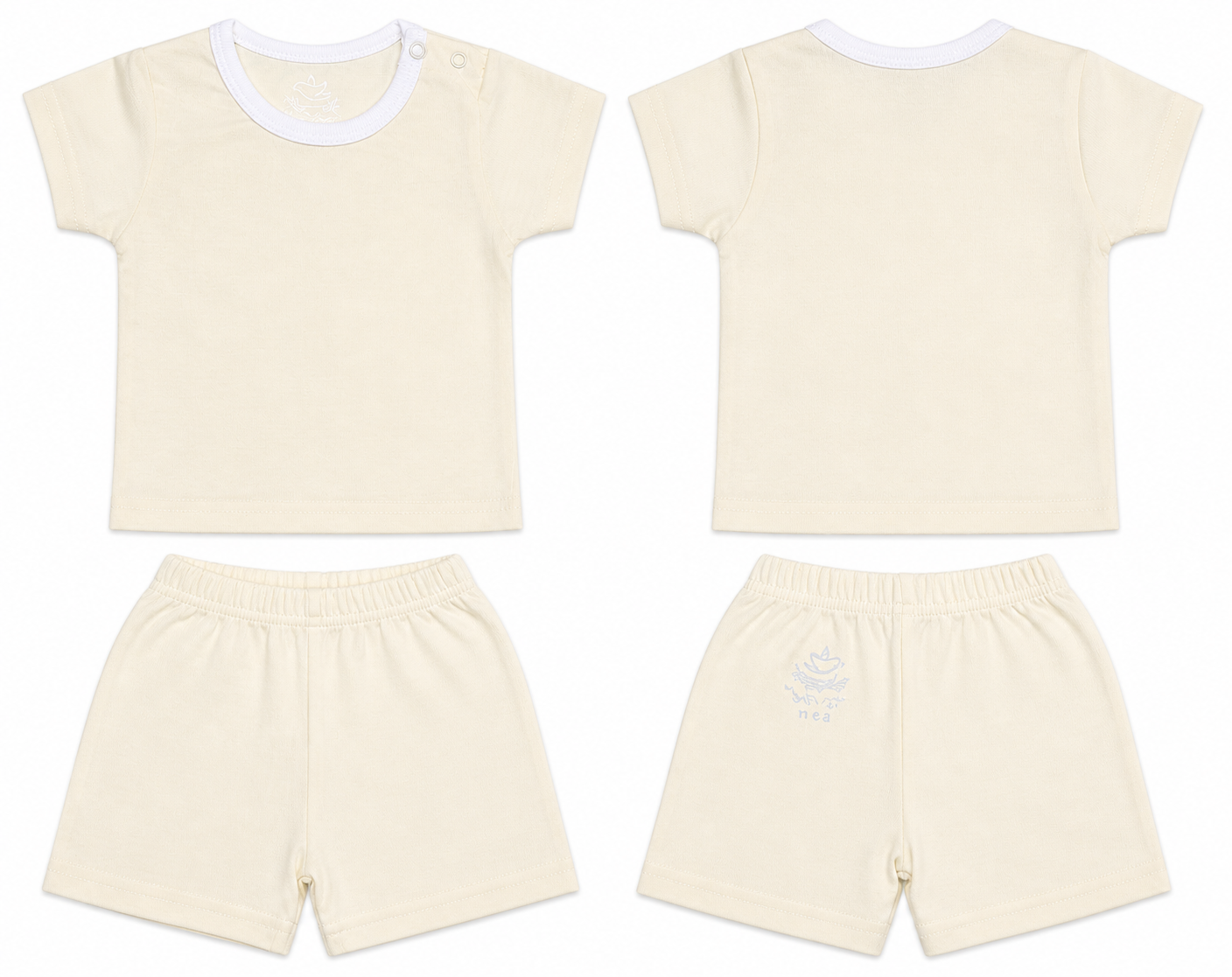 T-Shirt + Shorts Set: Premium Cotton-Blend "Solid" Off-White Casual Essentials