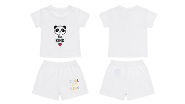T-Shirt + Shorts Set: Premium Cotton-Blend "Be Kind & Cool And Kind" White Daily Casual Wear