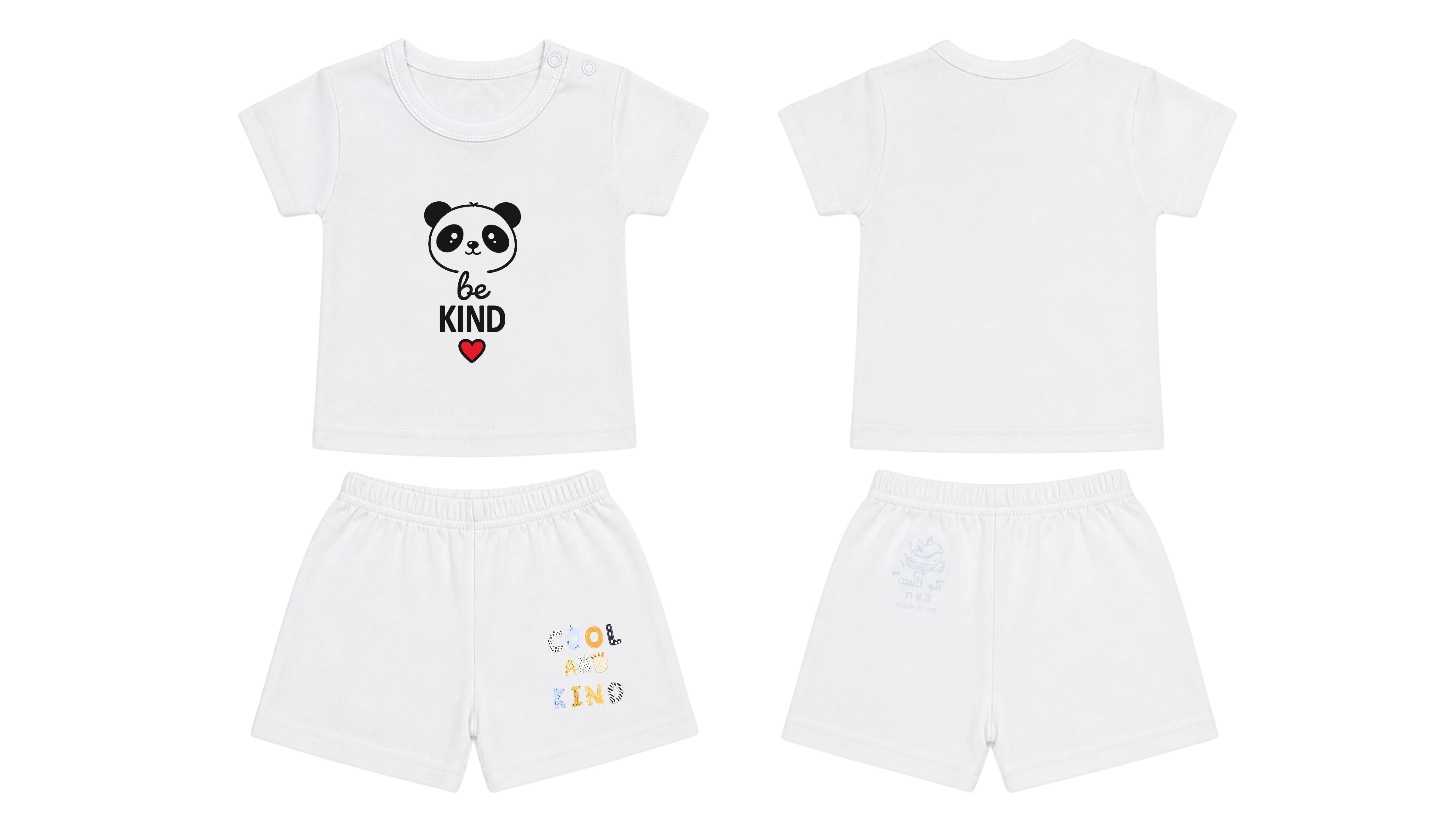 T-Shirt + Shorts Set: Premium Cotton-Blend "Be Kind & Cool And Kind" White Daily Casual Wear