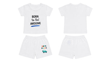 T-Shirt + Shorts Set: Premium Cotton-Blend "Born to be Awesome & Boys Rules" White Daily Casual Wear