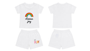 T-Shirt + Shorts Set: Premium Cotton-Blend "Choose Joy & Lets Play" White Daily Casual Wear