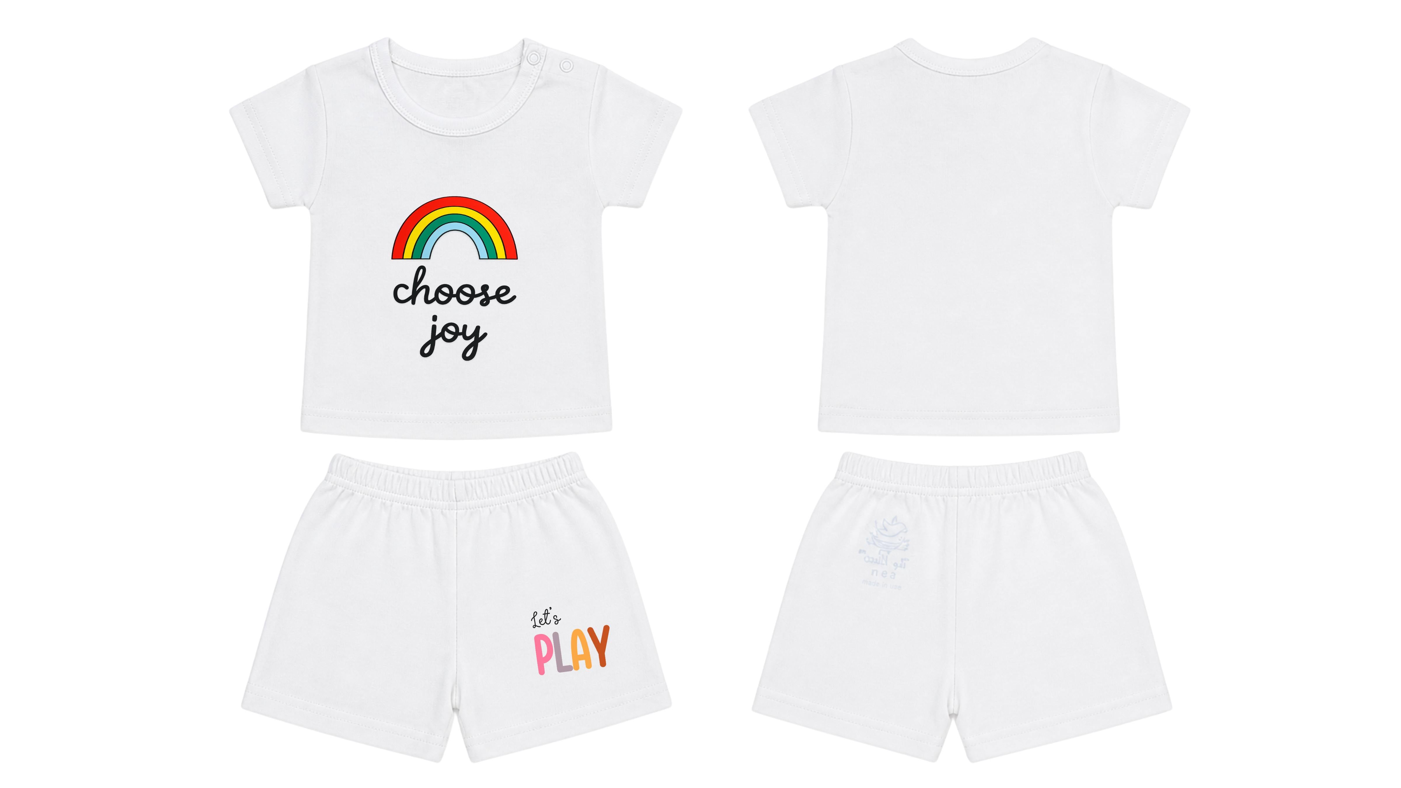 T-Shirt + Shorts Set: Premium Cotton-Blend "Choose Joy & Lets Play" White Daily Casual Wear