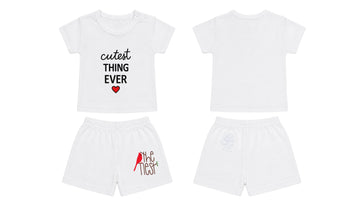 T-Shirt + Shorts Set: Premium Cotton-Blend "Cutest Thing Ever & The Nest" White Daily Casual Wear