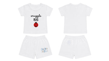 T-Shirt + Shorts Set: Premium Cotton-Blend "Snuggle BUG & Dream Big" White Daily Casual Wear
