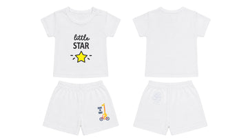 T-Shirt + Shorts Set: Premium Cotton-Blend "Little Star & Enjoy the Today" White Daily Casual Wear