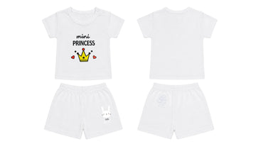 T-Shirt + Shorts Set: Premium Cotton-Blend "Mini Princess & Little Cutie" White Daily Casual Wear