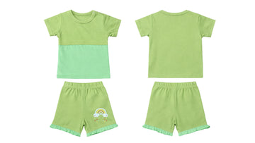 T-Shirt + Shorts Set: Premium Cotton-Blend "Blue Rainbow" Green Daily Casual Wear