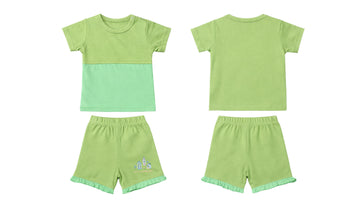 T-Shirt + Shorts Set: Premium Cotton-Blend "Home" Green Daily Casual Wear
