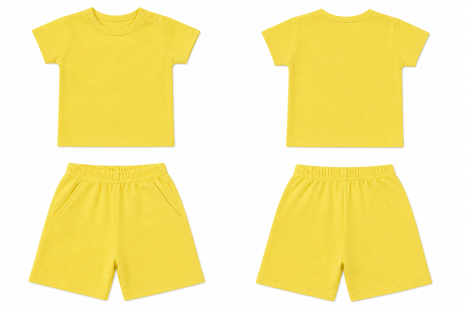 T-Shirt + Shorts Set: Premium Cotton-Blend "Solid" Yellow Casual Essentials