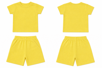 T-Shirt + Shorts Set: Premium Cotton-Blend "Solid" Yellow Casual Essentials