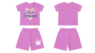 T-Shirt + Shorts Set: Premium Cotton-Blend "Little Princess & Pink Star" Pink Daily Casual Wear
