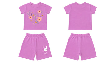 T-Shirt + Shorts Set: Premium Cotton-Blend "Heart & Little Cutie" Pink Daily Casual Wear
