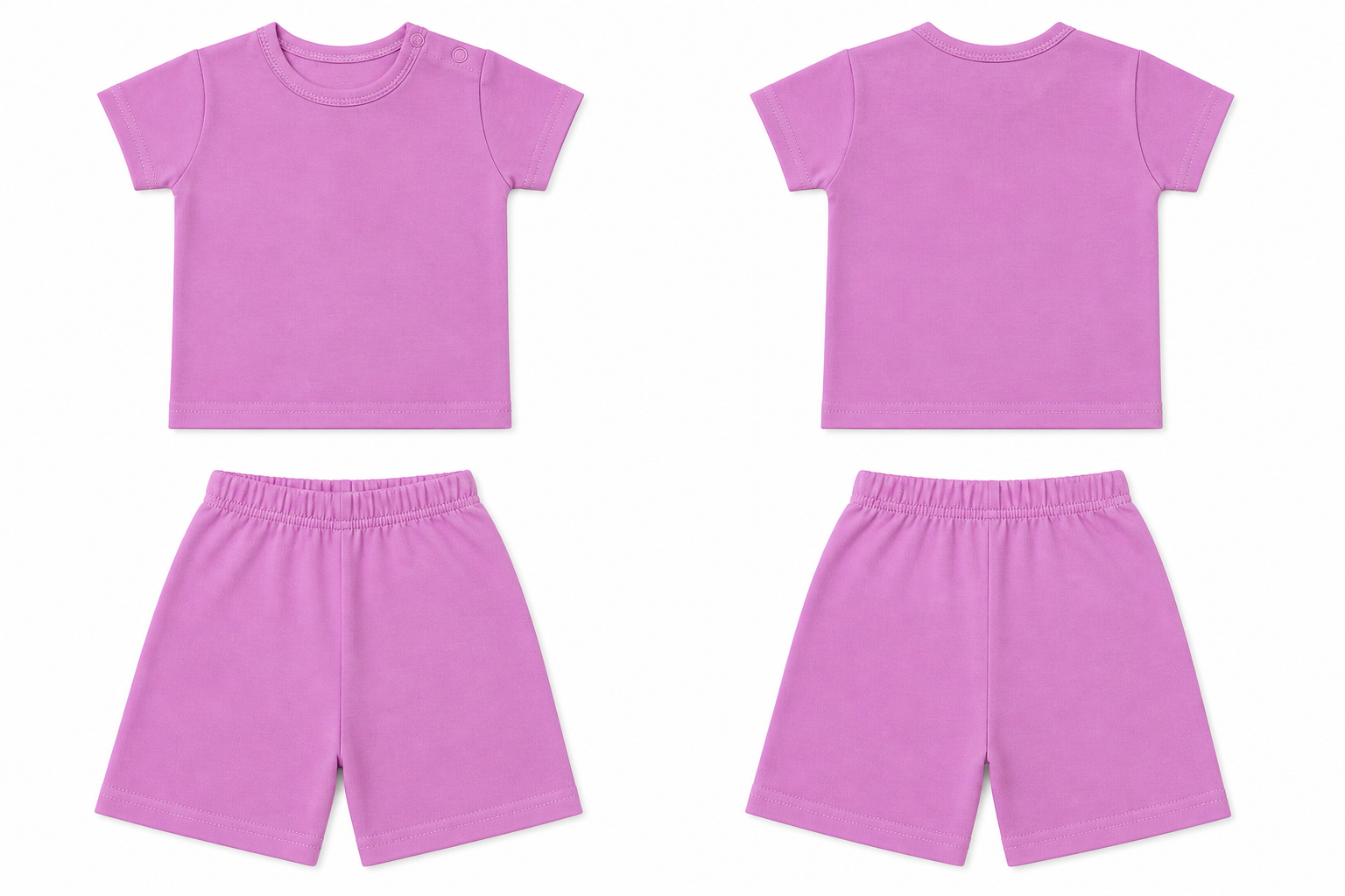 T-Shirt + Shorts Set: Premium Cotton-Blend "Solid" Pink Casual Essentials