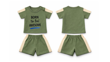 T-Shirt + Shorts Set: Premium Cotton-Blend "Born to be Awesome" Green Active Playwear