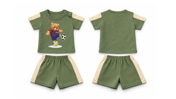T-Shirt + Shorts Set: Premium Cotton-Blend "Bear" Green Active Playwear