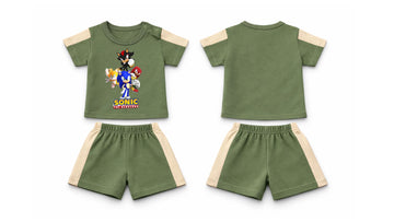 T-Shirt + Shorts Set: Premium Cotton-Blend "Sonic Crew" Green Daily Casual Wear